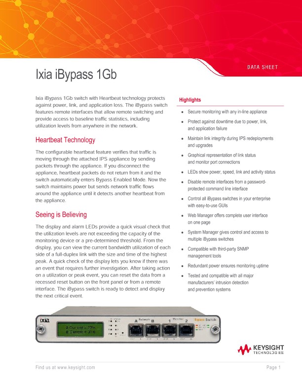 Ixia iBypass 1Gb PDF Asset Page Keysight
